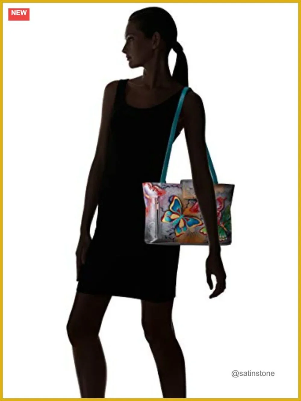 Hand Painted Genuine Leather Medium Tote Bag Double Handle